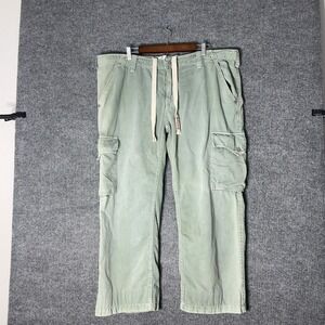 True Religion Cargo Pants Mens 42 Green Big T Stitch Baggy Utility Drawstring
